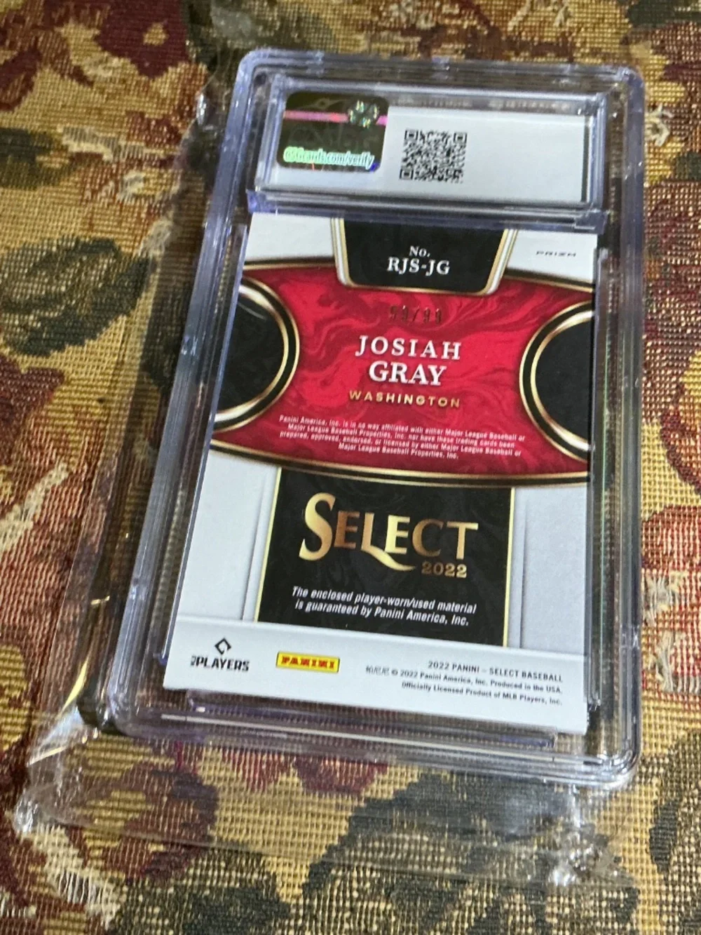 2022 Panini Select Josiah Gray Rookie Jumbo Swatch Jersey Tri-Color /99 CSG 9